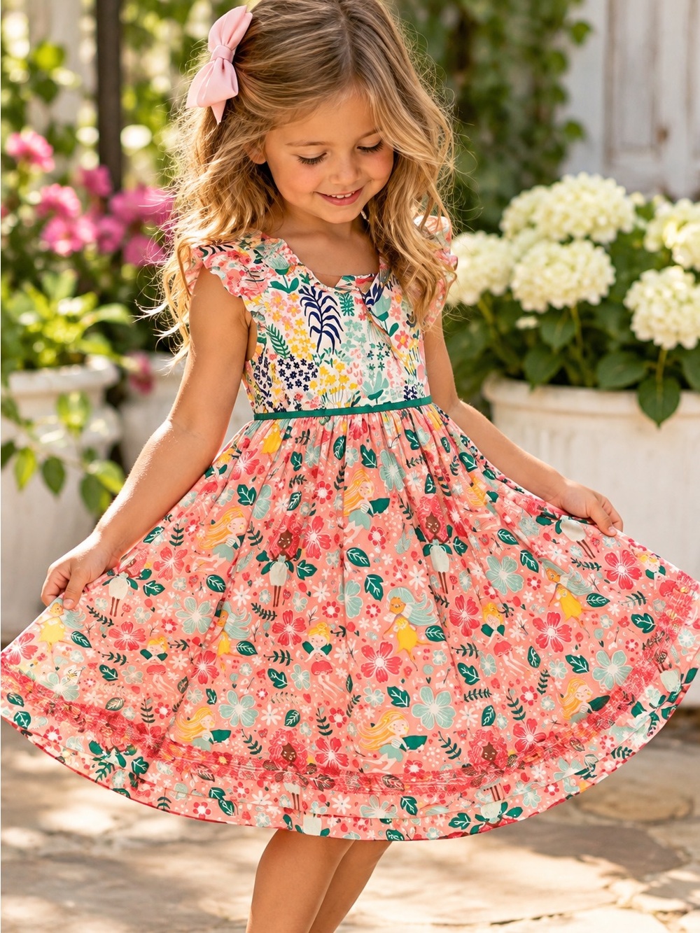 Wildflowers Girls Size 4 Floral Twirl Dress Ruffle Tie Back